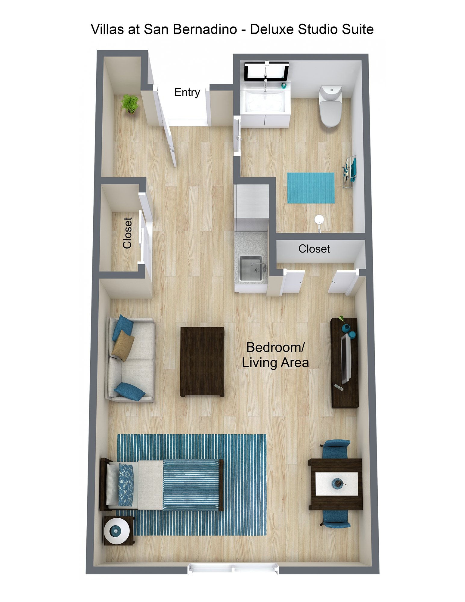 Villas at San Bernadino - Deluxe Studio Suite - 3D Floor Plan 2