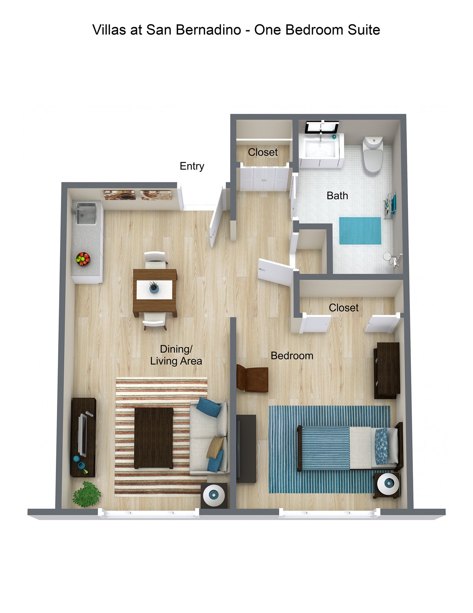 Villas at San Bernadino - One Bedroom Suite - 3D Floor Plan 2 (1)