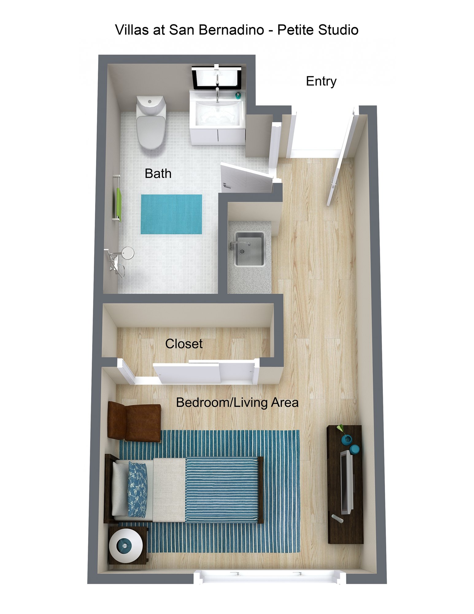 Villas at San Bernadino - Petite Studio - 3D Floor Plan 2