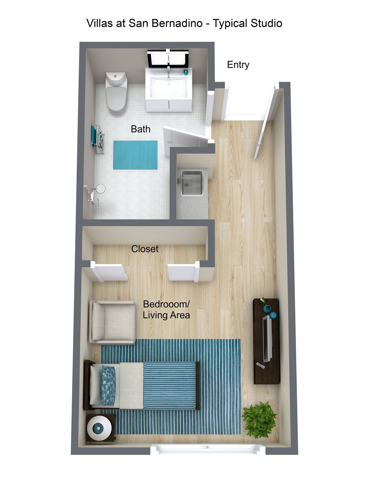 Villas at San Bernadino - Typical Studio - 3D Floor Plan 2